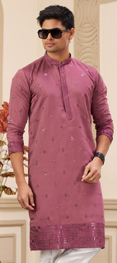 Pink and Majenta color Kurta in Art Silk fabric with Embroidered, Sequence, Thread work