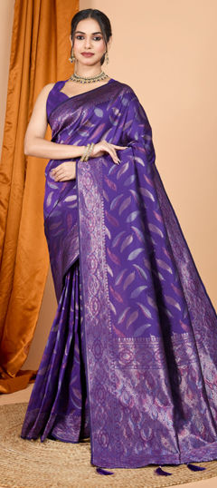 Purple and Violet color Saree in Art Silk fabric with Weaving, Zari work