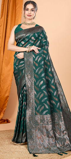 Green color Saree in Art Silk fabric with Weaving, Zari work