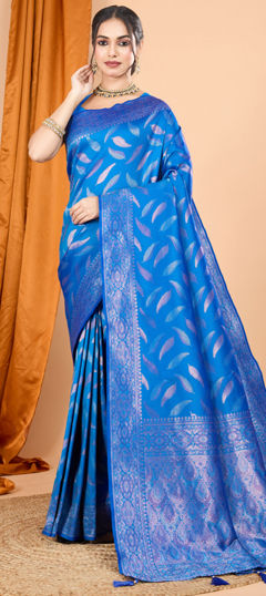 Blue color Saree in Art Silk fabric with Weaving, Zari work
