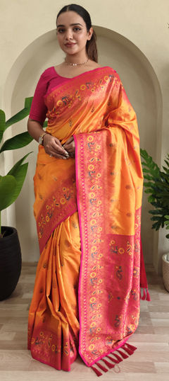 Yellow color Saree in Silk fabric with Weaving, Zari work