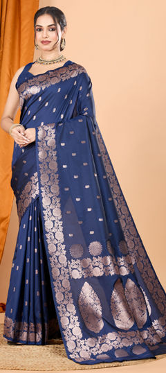 Blue color Saree in Banarasi Silk fabric with Weaving, Zari work