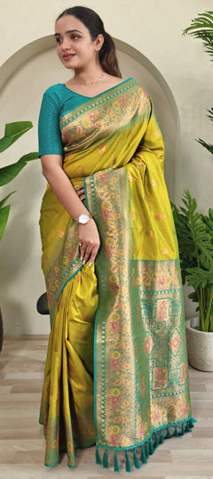 Green color Saree in Silk fabric with Weaving, Zari work
