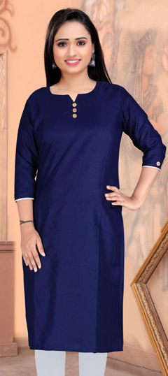 Blue color Kurti in Cotton fabric with Thread work