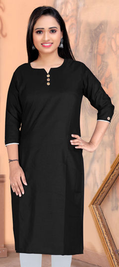 Black and Grey color Kurti in Cotton fabric with Thread work