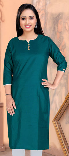 Blue color Kurti in Cotton fabric with Thread work