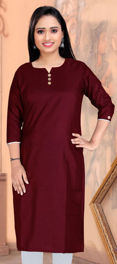 Red and Maroon color Kurti in Cotton fabric with Thread work