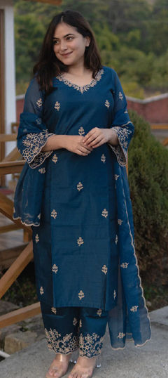 Blue color Salwar Kameez in Viscose fabric with Embroidered work