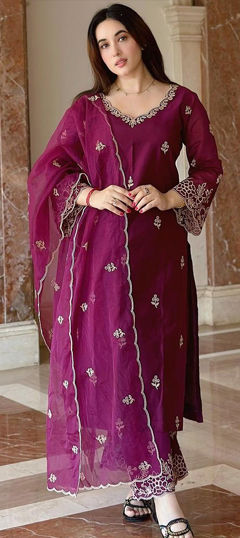 Purple and Violet color Salwar Kameez in Viscose fabric with Embroidered work