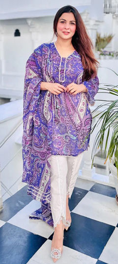 Purple and Violet color Salwar Kameez in Viscose fabric with Printed work