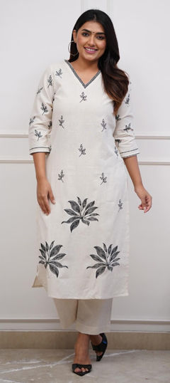 White and Off White color Salwar Kameez in Viscose fabric with Embroidered work