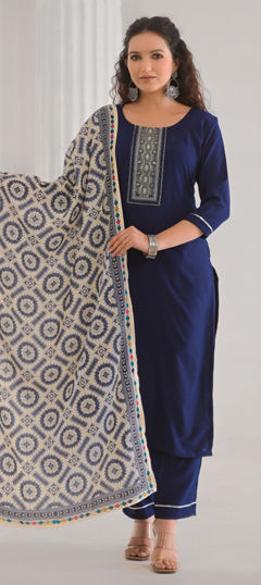 Blue color Salwar Kameez in Viscose fabric with Embroidered, Thread work