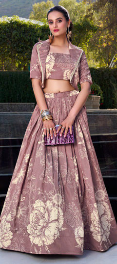 Pink and Majenta color Ready to Wear Lehenga in Tussar Silk fabric with Floral, Printed work