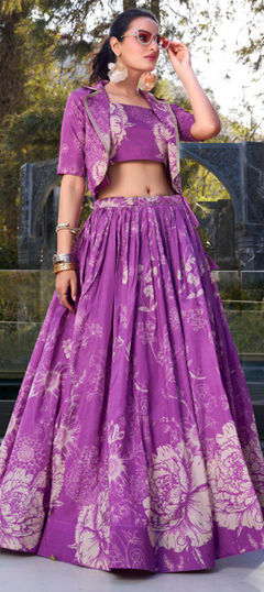 Purple and Violet color Ready to Wear Lehenga in Tussar Silk fabric with Floral, Printed work