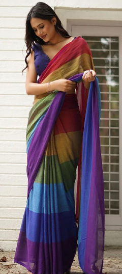 Multicolor color Saree in Linen fabric with Printed work