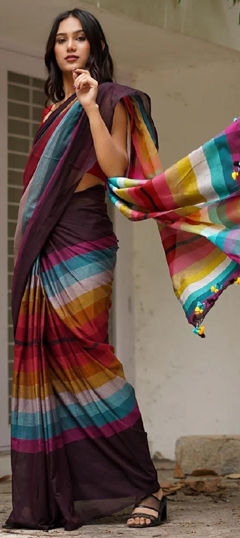 Multicolor color Saree in Linen fabric with Printed work