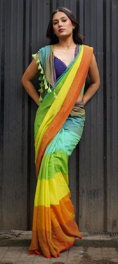 Multicolor color Saree in Linen fabric with Printed work