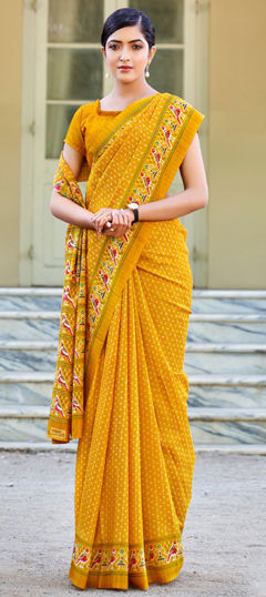 Yellow color Saree in Art Silk fabric with Printed work