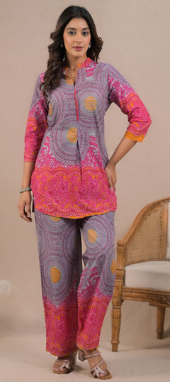 Black and Grey, Pink and Majenta color Co-ords Set in Cotton fabric with Printed work