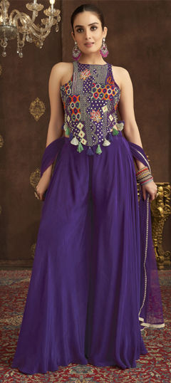 Purple and Violet color Salwar Kameez in Silk fabric with Embroidered, Sequence, Thread work