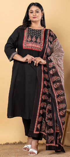 Black and Grey color Salwar Kameez in Cotton fabric with Printed, Sequence work