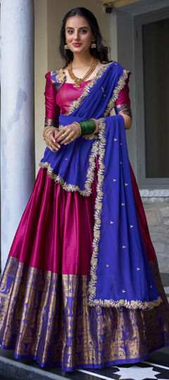 Pink and Majenta color Lehenga in Satin Silk fabric with Weaving work