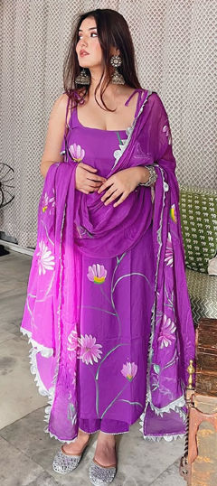 Purple and Violet color Salwar Kameez in Viscose fabric with Printed work