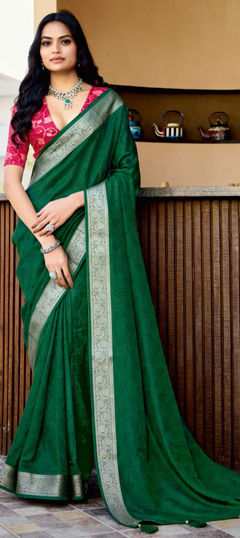 Green color Saree in Art Silk fabric with Weaving, Zari work