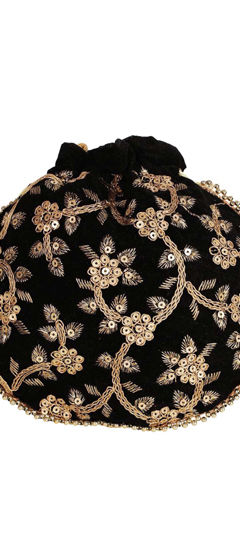 Black and Grey color Potli in Art Silk fabric with Embroidered work