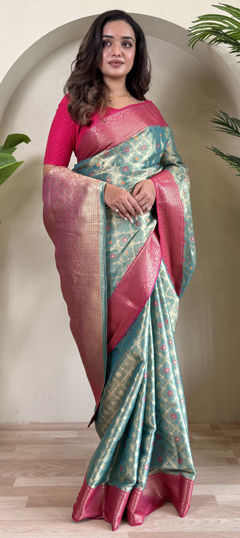Blue color Saree in Tissue fabric with Weaving, Zari work