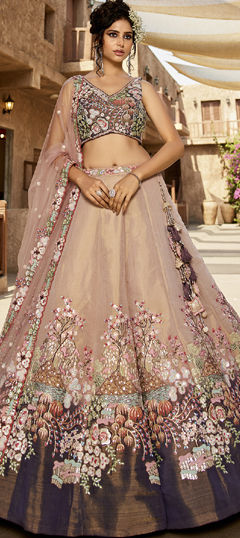 Purple and Violet color Lehenga in Net fabric with Moti, Patch, Sequence, Thread work