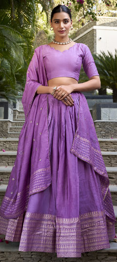 Purple and Violet color Lehenga in Chanderi Silk fabric with Weaving, Zari work