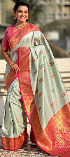 Green color Saree in Art Silk fabric with Weaving work