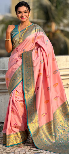 Pink and Majenta color Saree in Art Silk fabric with Weaving work