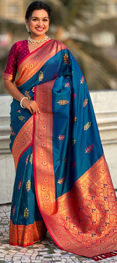 Blue color Saree in Art Silk fabric with Weaving work