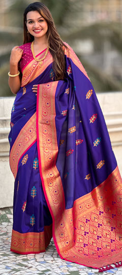 Purple and Violet color Saree in Art Silk fabric with Weaving work