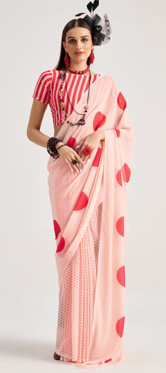 Pink and Majenta color Saree in Georgette fabric with Printed work