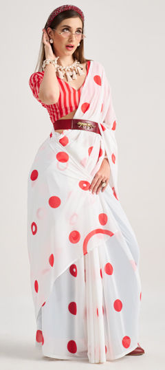 White and Off White color Saree in Georgette fabric with Printed work