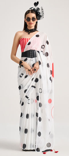 White and Off White color Saree in Georgette fabric with Printed work