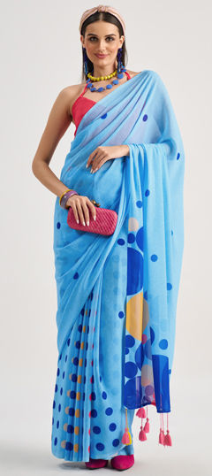 Blue color Saree in Georgette fabric with Printed work