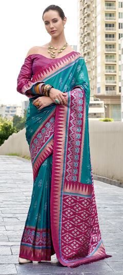Blue color Saree in Silk fabric with Weaving, Zari work