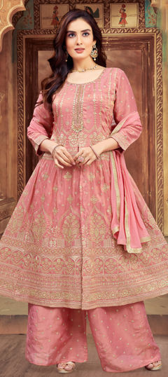 Pink and Majenta color Salwar Kameez in Silk fabric with Embroidered, Thread, Zari work