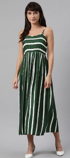 Green color Dress in Rayon fabric with Printed work