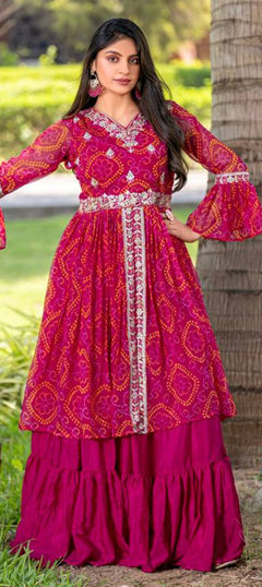Pink and Majenta color Long Lehenga Choli in Chinon Silk fabric with Embroidered, Thread work