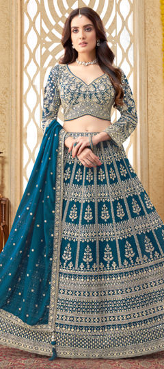 Blue color Ready to Wear Lehenga in Georgette fabric with Embroidered, Thread, Zari work