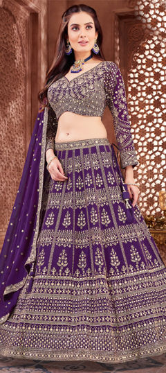 Purple and Violet color Ready to Wear Lehenga in Georgette fabric with Embroidered, Thread, Zari work