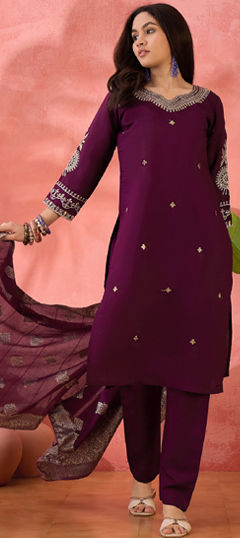 Purple and Violet color Salwar Kameez in Art Silk fabric with Embroidered, Thread, Weaving work