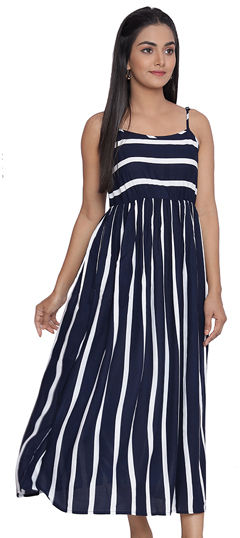 Blue color Dress in Rayon fabric with Printed work