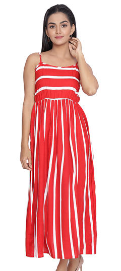 Red and Maroon color Dress in Rayon fabric with Printed work