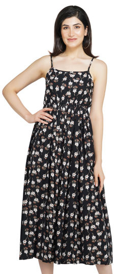 Black and Grey color Dress in Rayon fabric with Floral, Printed work